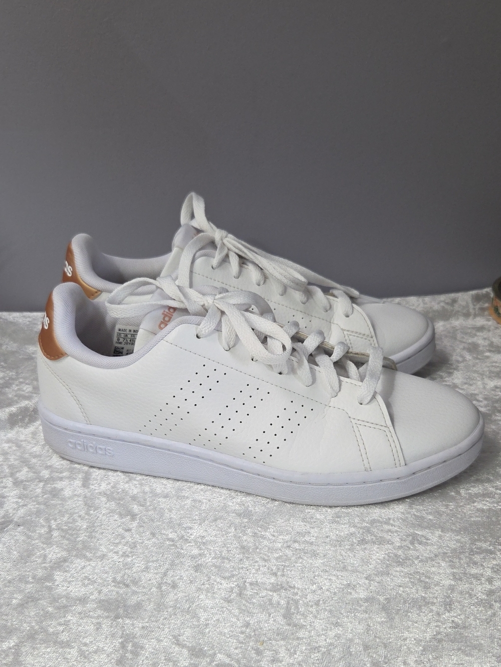 adidas Advantage Women's White Leather Sneakers with Tan Heel Tab